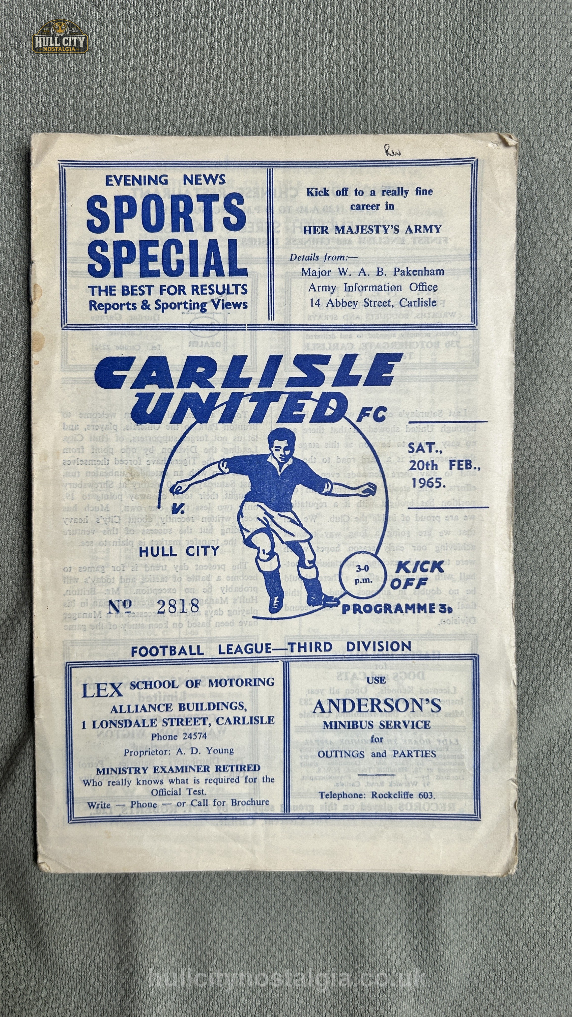 Carlisle United v Hull City matchday programme — front cover