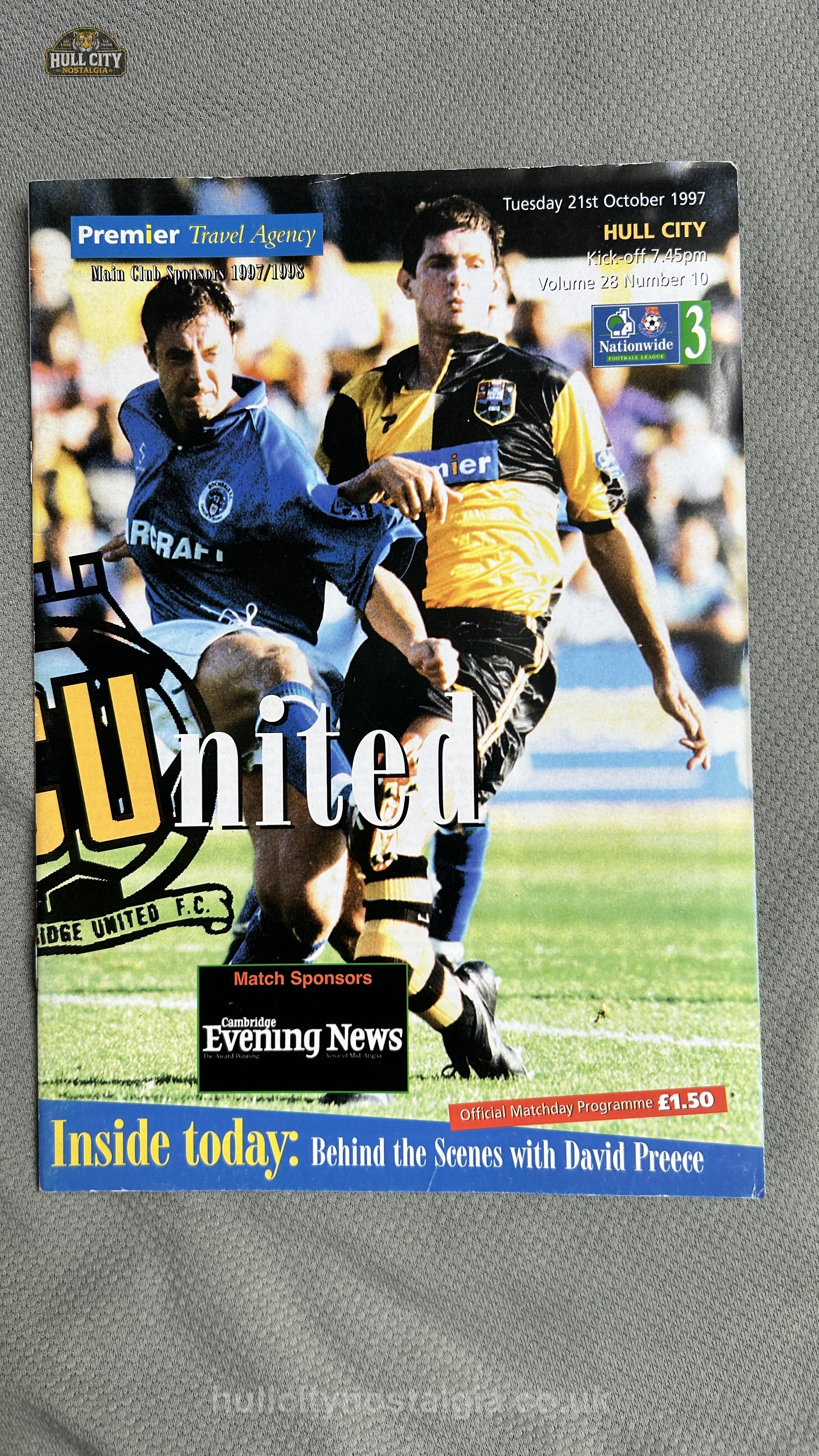 Cambridge United v Hull City matchday programme — front cover