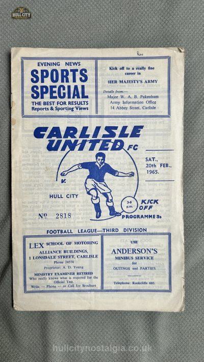Carlisle United v Hull City programme cover